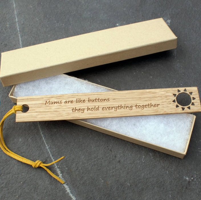 Engraved Oak Bookmark - Sun, Stars and The Moon