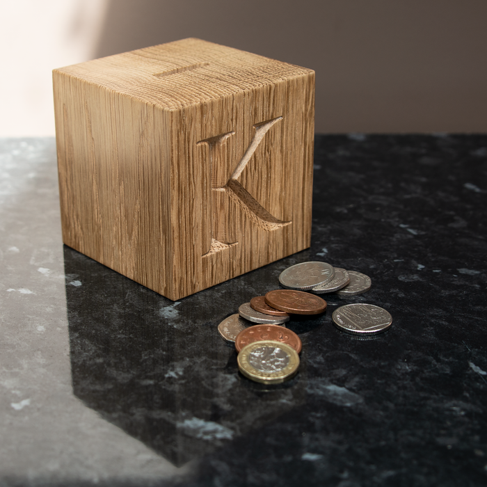 Handmade Personalised Oak Money Box