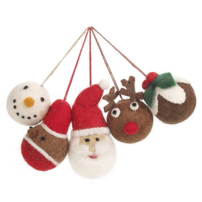 Handmade Felt Christmas Character Baubles Set of 5 by Felt So Good