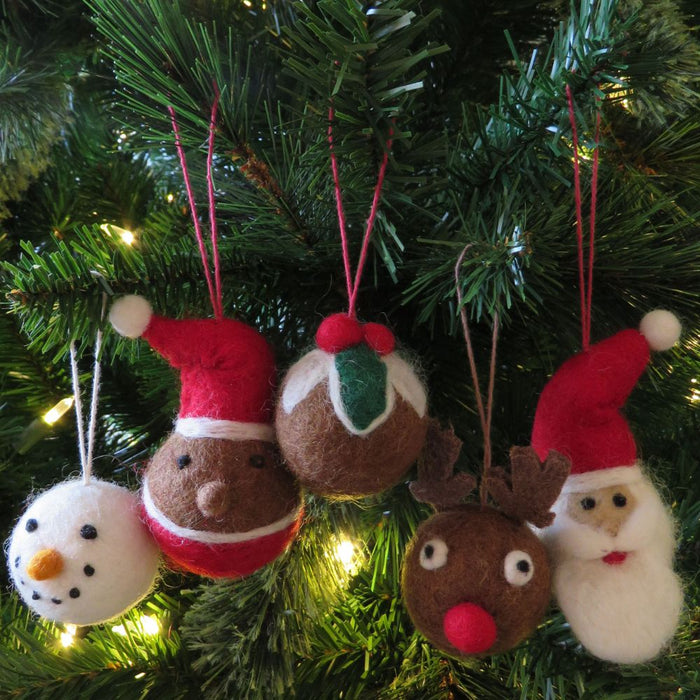 Handmade Felt Christmas Character Baubles Set of 5 by Felt So Good