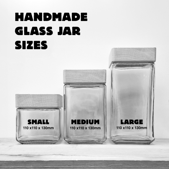 Handmade Glass Storage Jars - Tea, Coffee, Sugar - Set of 3