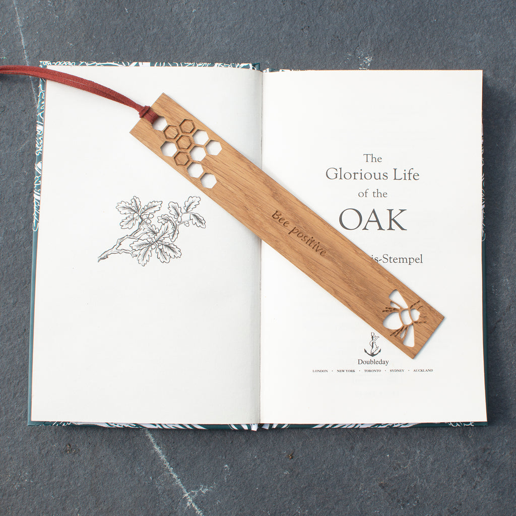 Engraved Oak Bookmark - Bee and Honeycomb