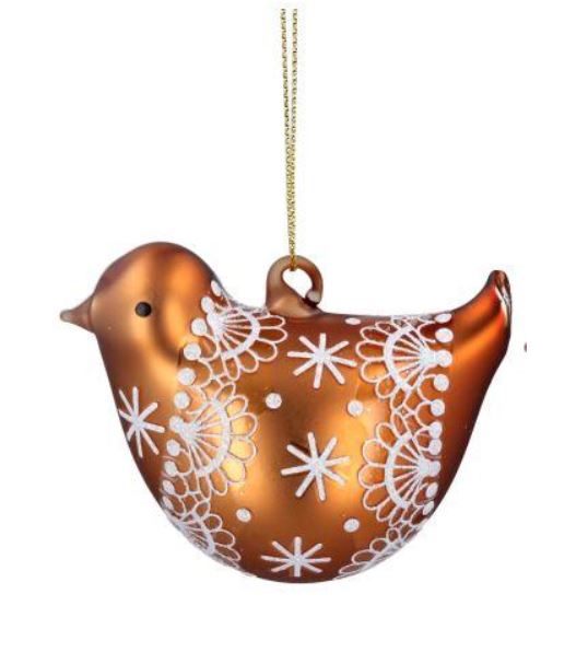 Lace gold hanging bird glass decorations - Set of 2