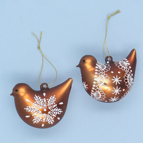 Lace gold hanging bird glass decorations - Set of 2