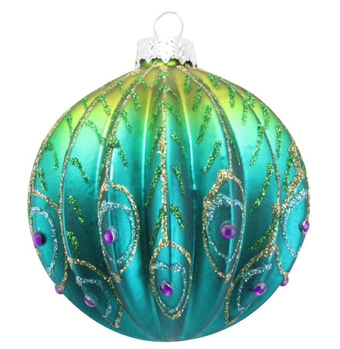 Peacock ribbed Glass bauble